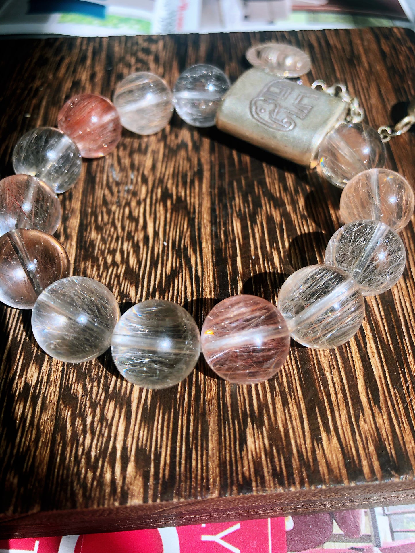13mm Colorful Rutilated Quartz Bracelet with Thai Karen Hill Tribe Silver Accessories