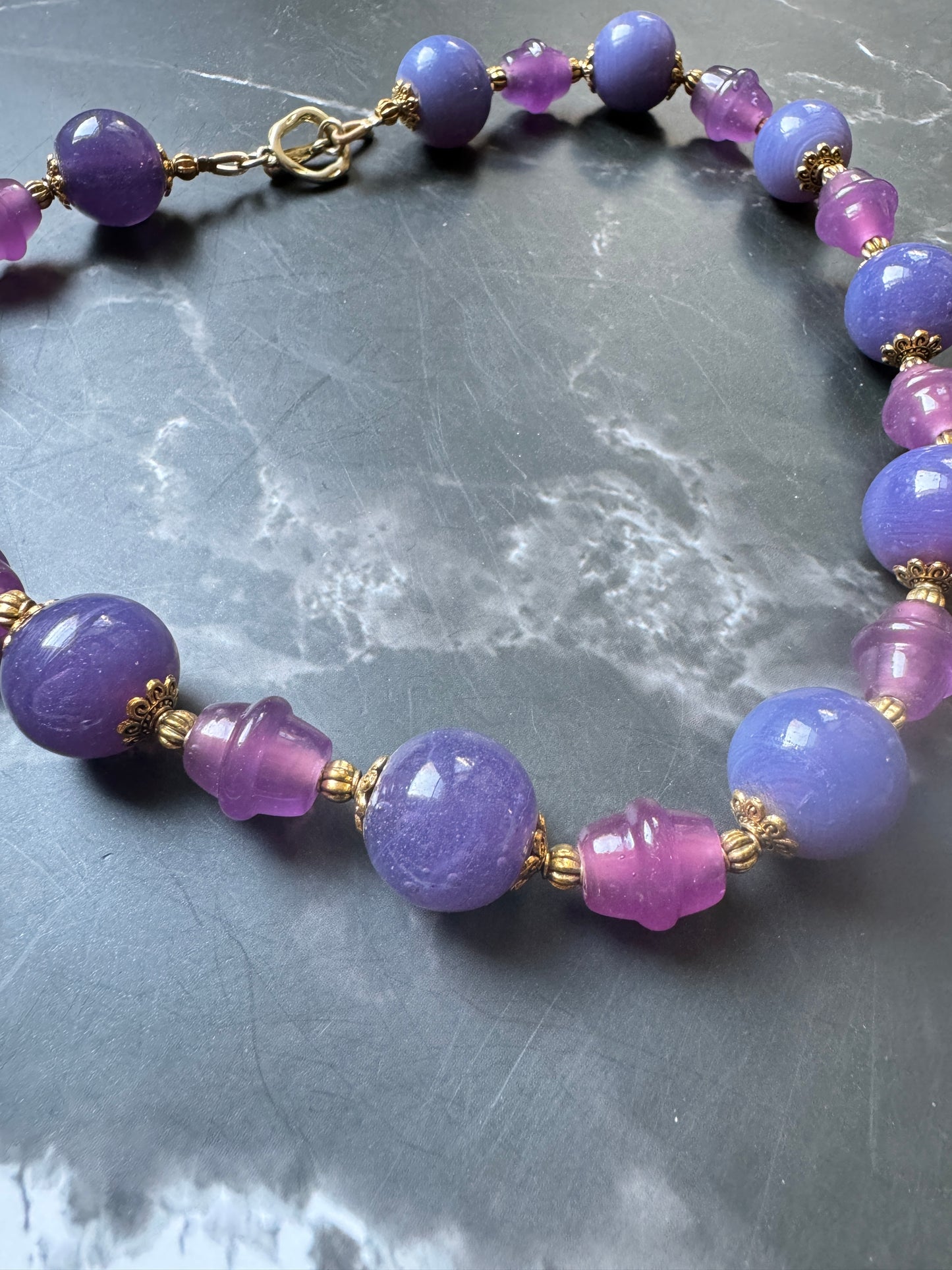 Purple Round Glass Beads Necklace