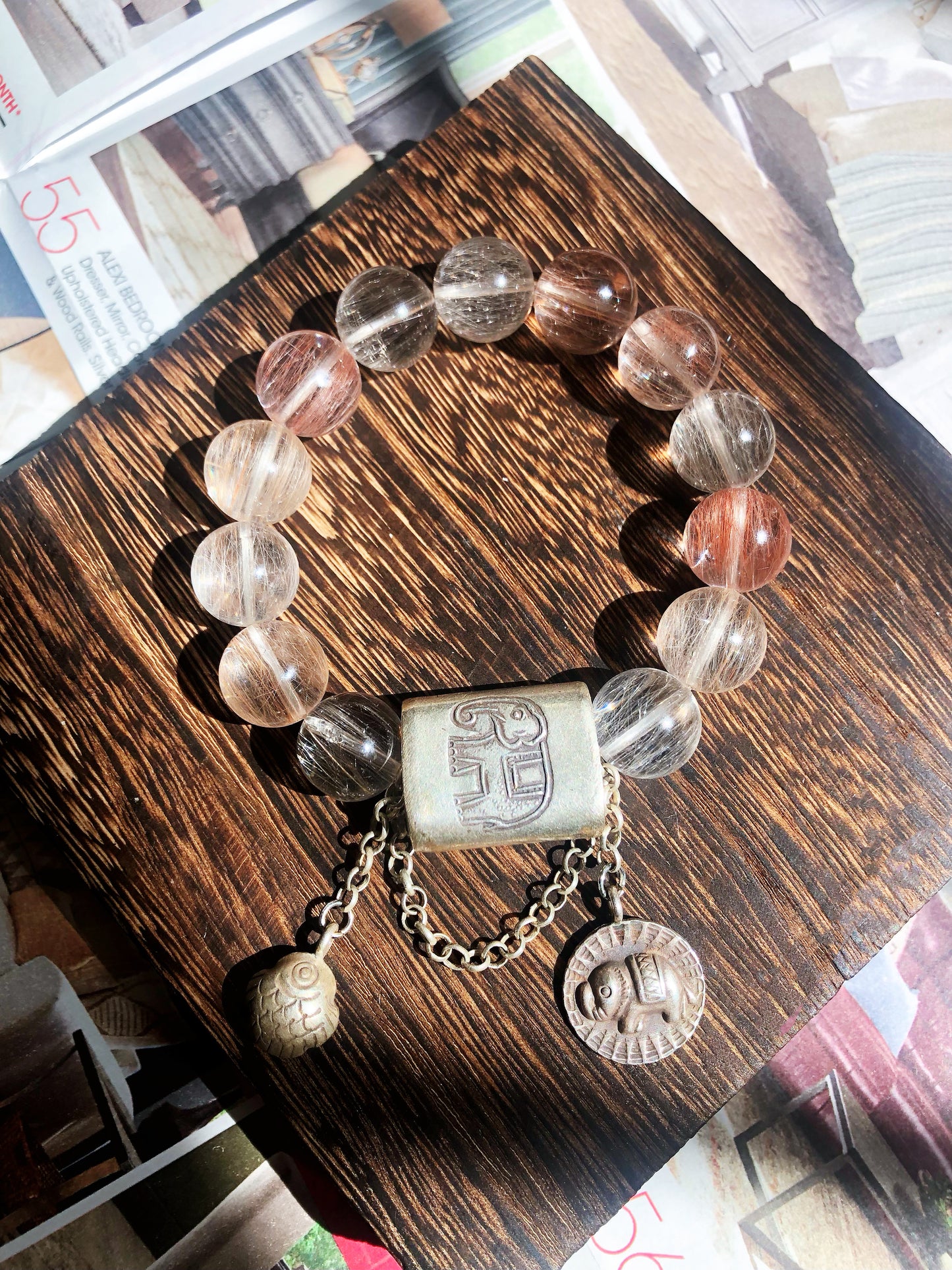 13mm Colorful Rutilated Quartz Bracelet with Thai Karen Hill Tribe Silver Accessories