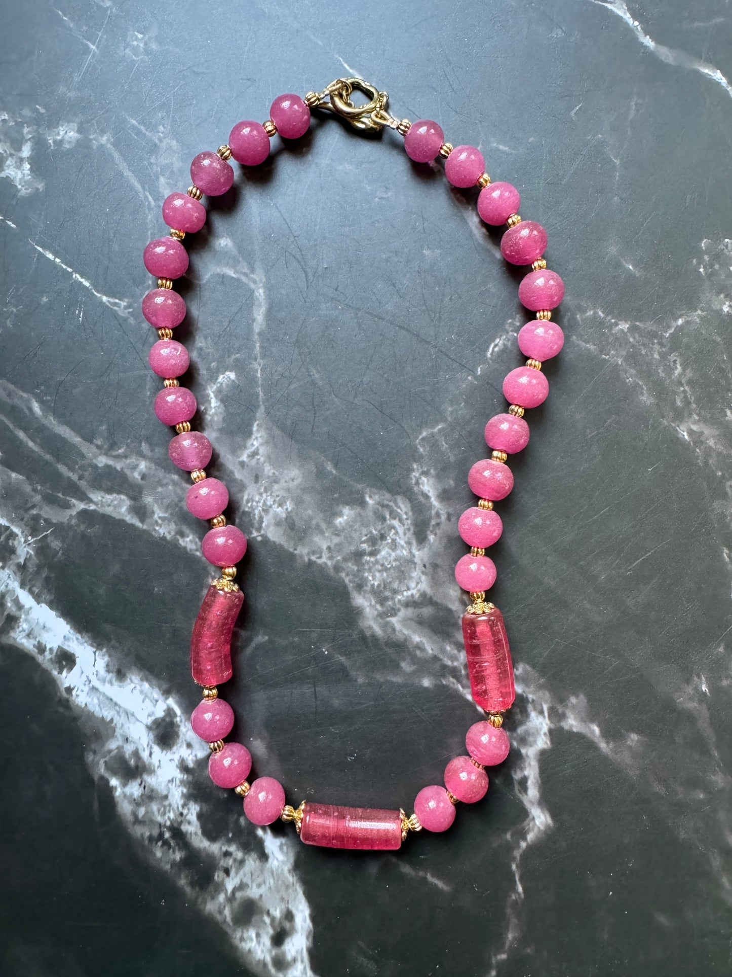 Pink Long Glass Beads Necklace