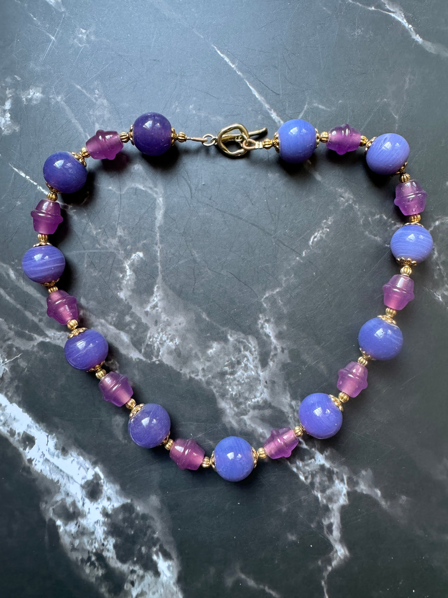 Purple Round Glass Beads Necklace