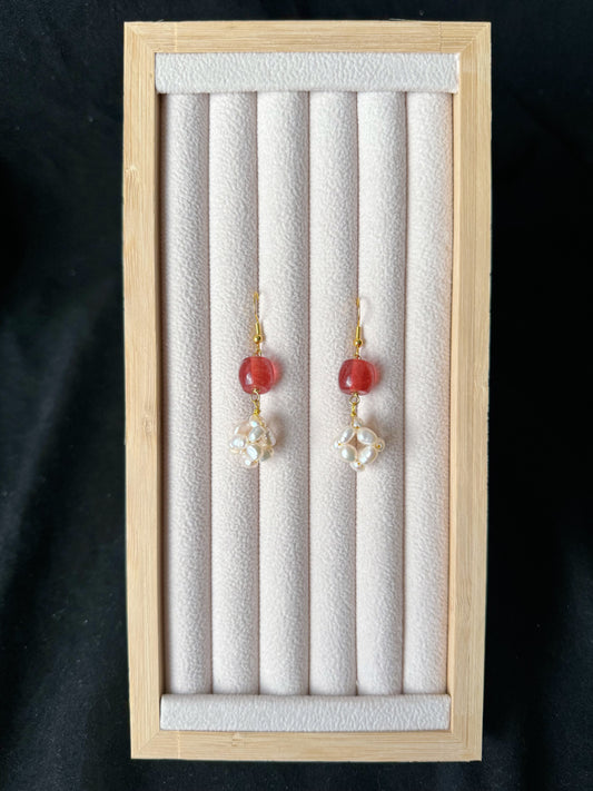 Freshwater Pearl and Pink Glaze Earrings