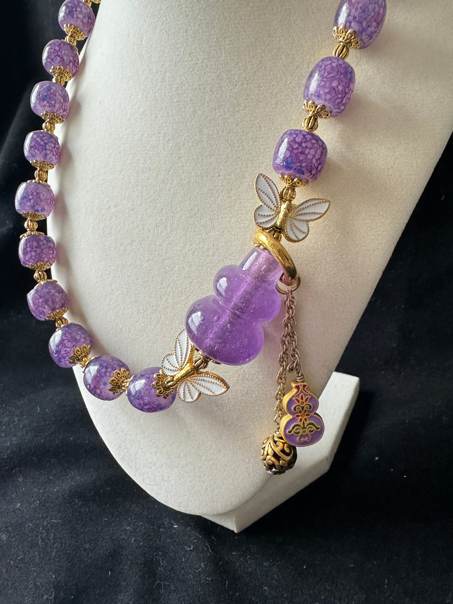 Purple Butterfly Glass Beads Necklace