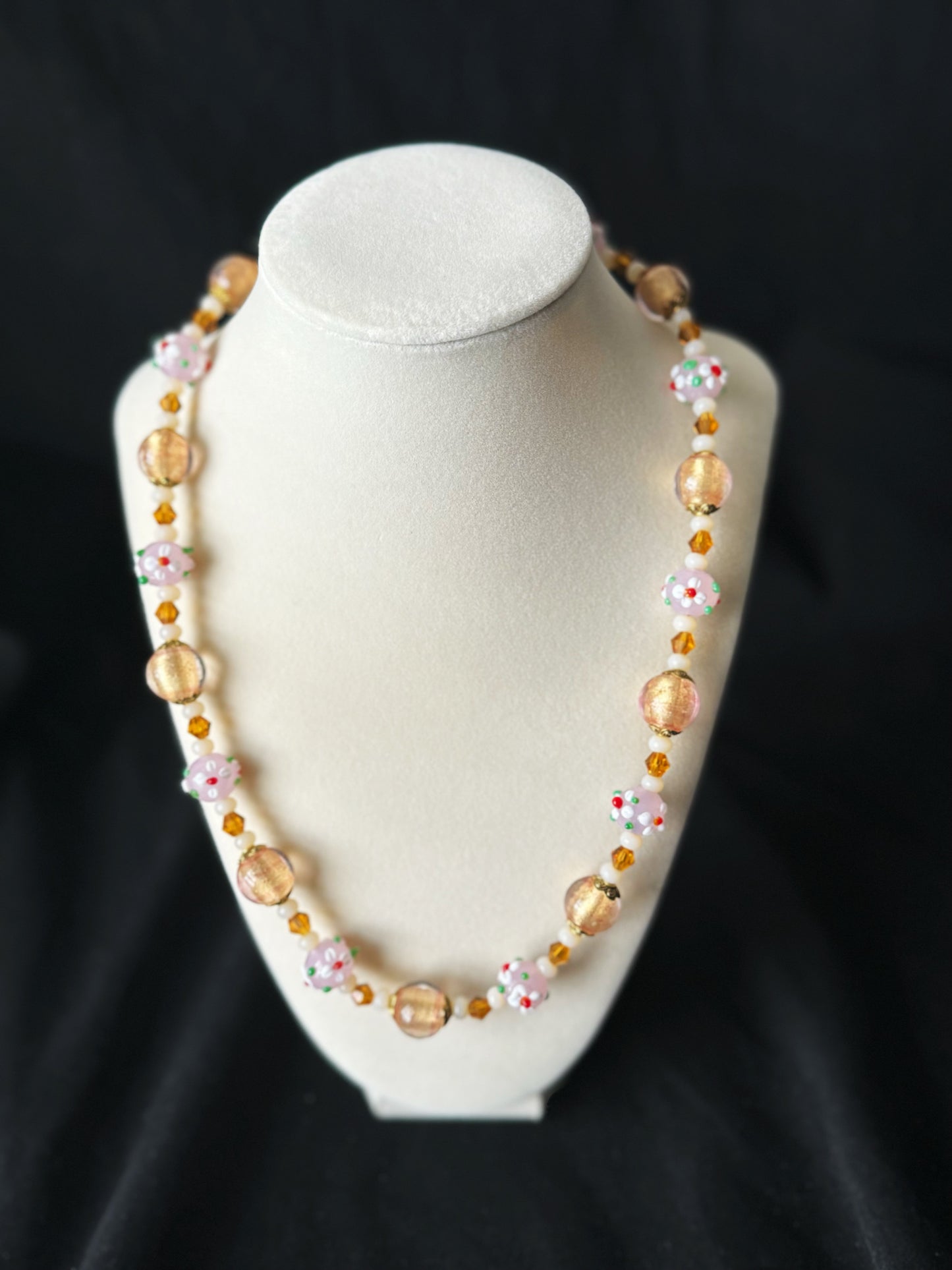 Golden and Pink Floral Glaze Necklace