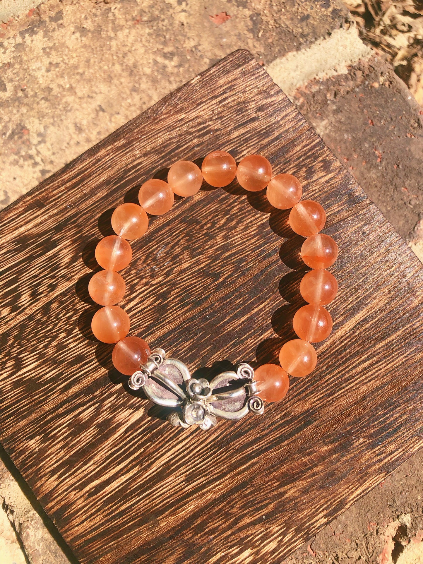 9mm Orange Rutilated Quartz Bracelet with Thai Karen Hill Tribe Silver Accessories, Best Gift for Thanksgiving