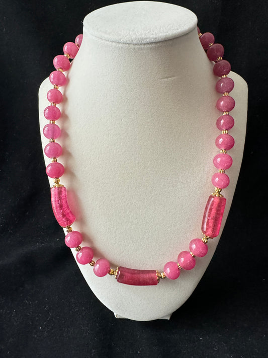 Pink Long Glass Beads Necklace