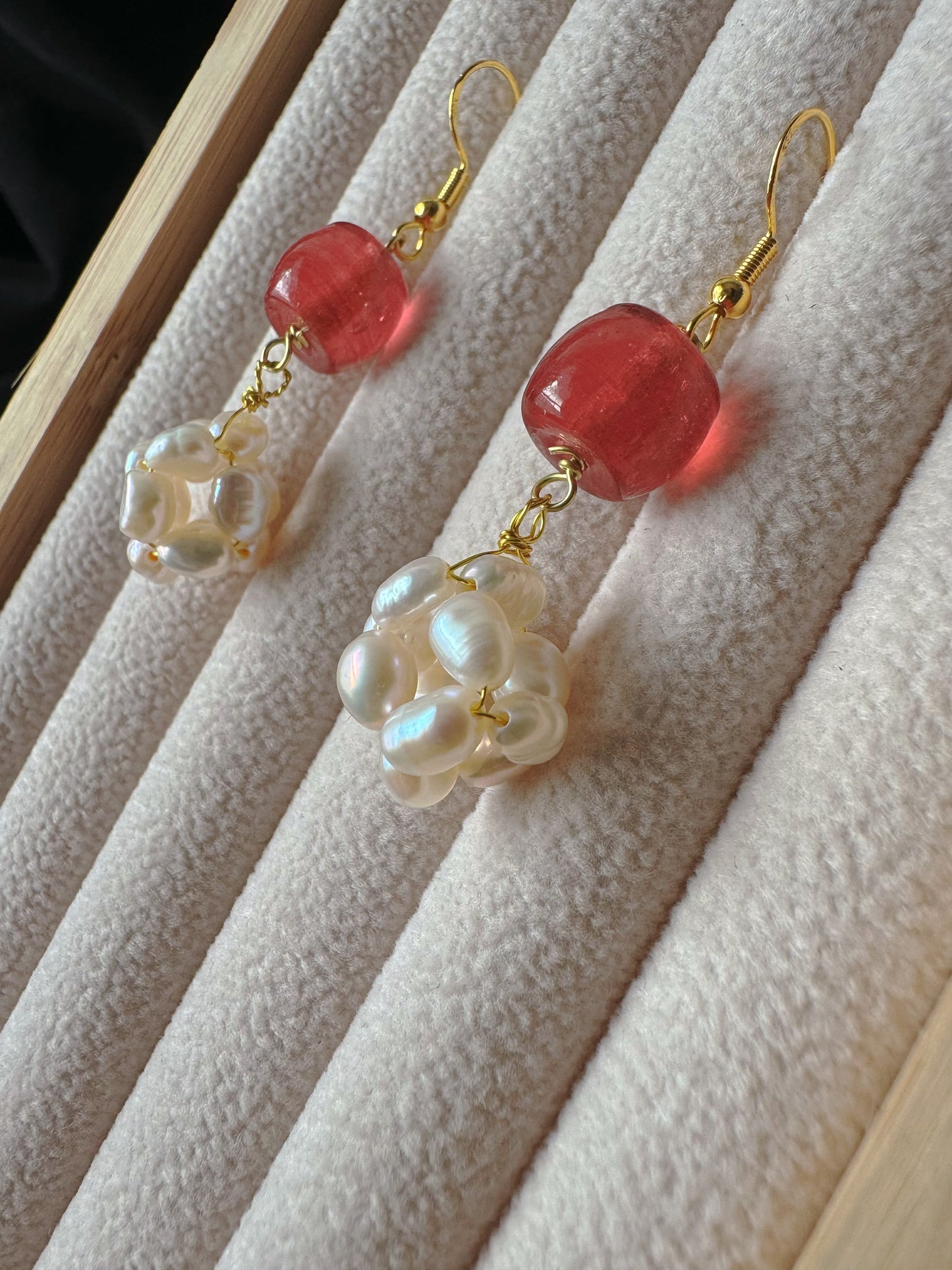 Freshwater Pearls and Pink Colored Glaze Earrings