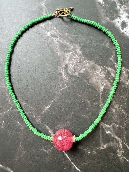 Giant Red Glass Beads Necklace