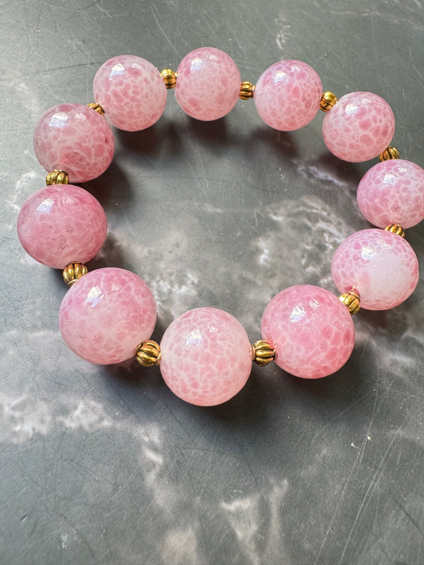 Pink Flower Glass Beads Bracelet