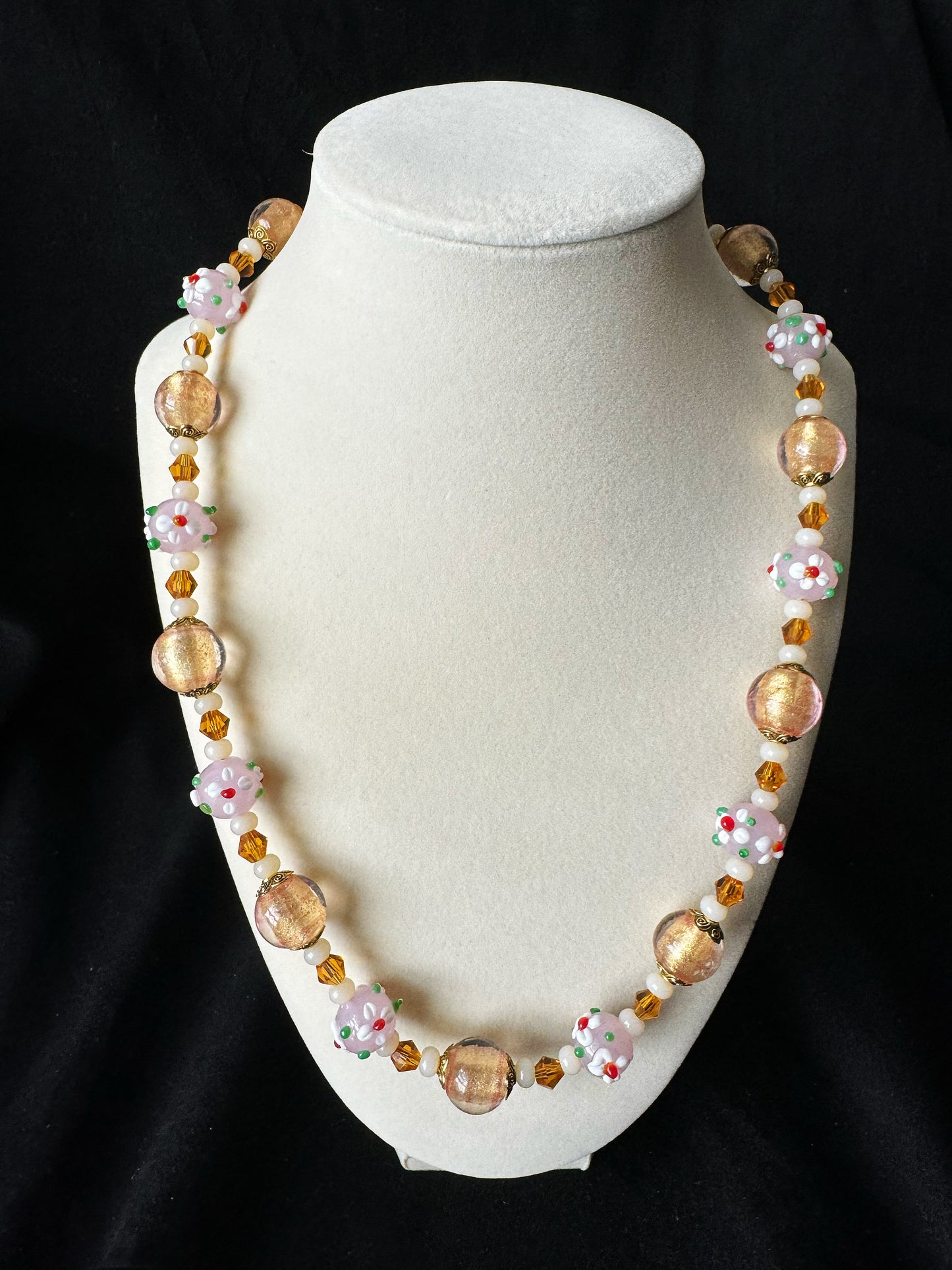 Golden and Pink Floral Glaze Necklace