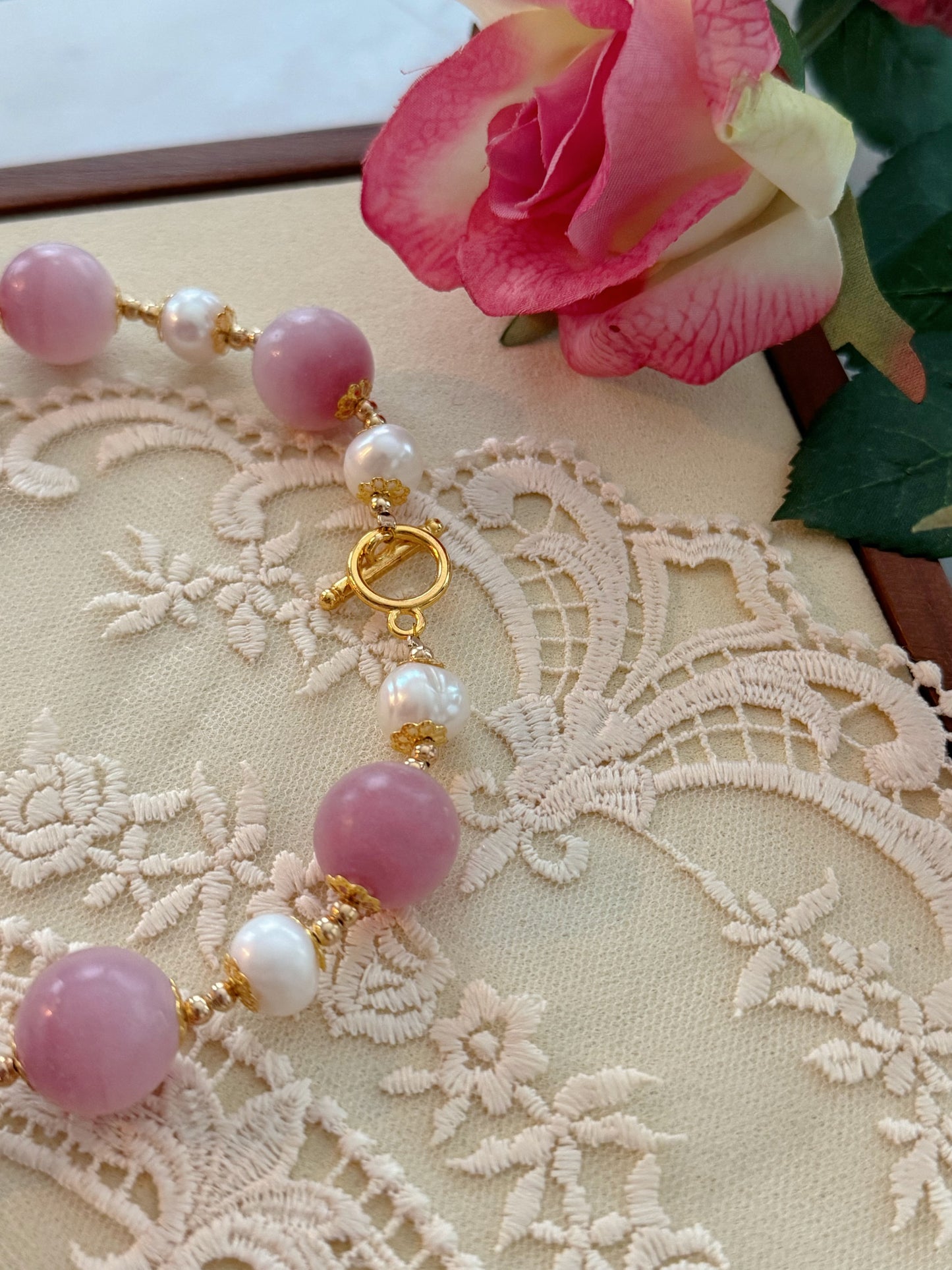 Freshwater Pearls and Pink Colored Glaze Necklace