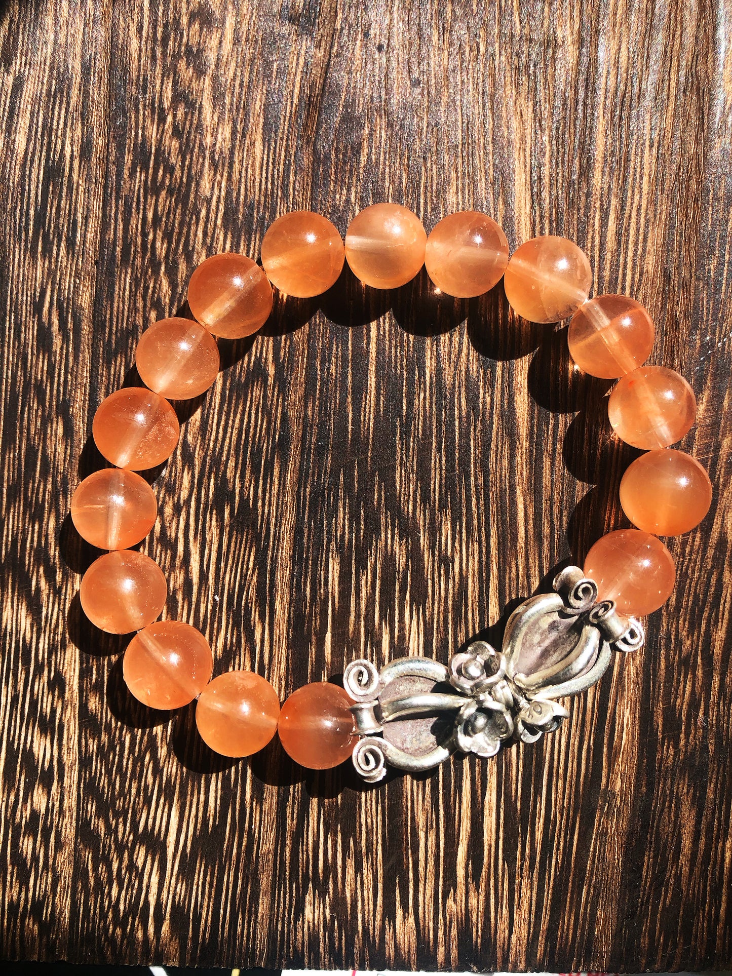 9mm Orange Rutilated Quartz Bracelet with Thai Karen Hill Tribe Silver Accessories, Best Gift for Thanksgiving