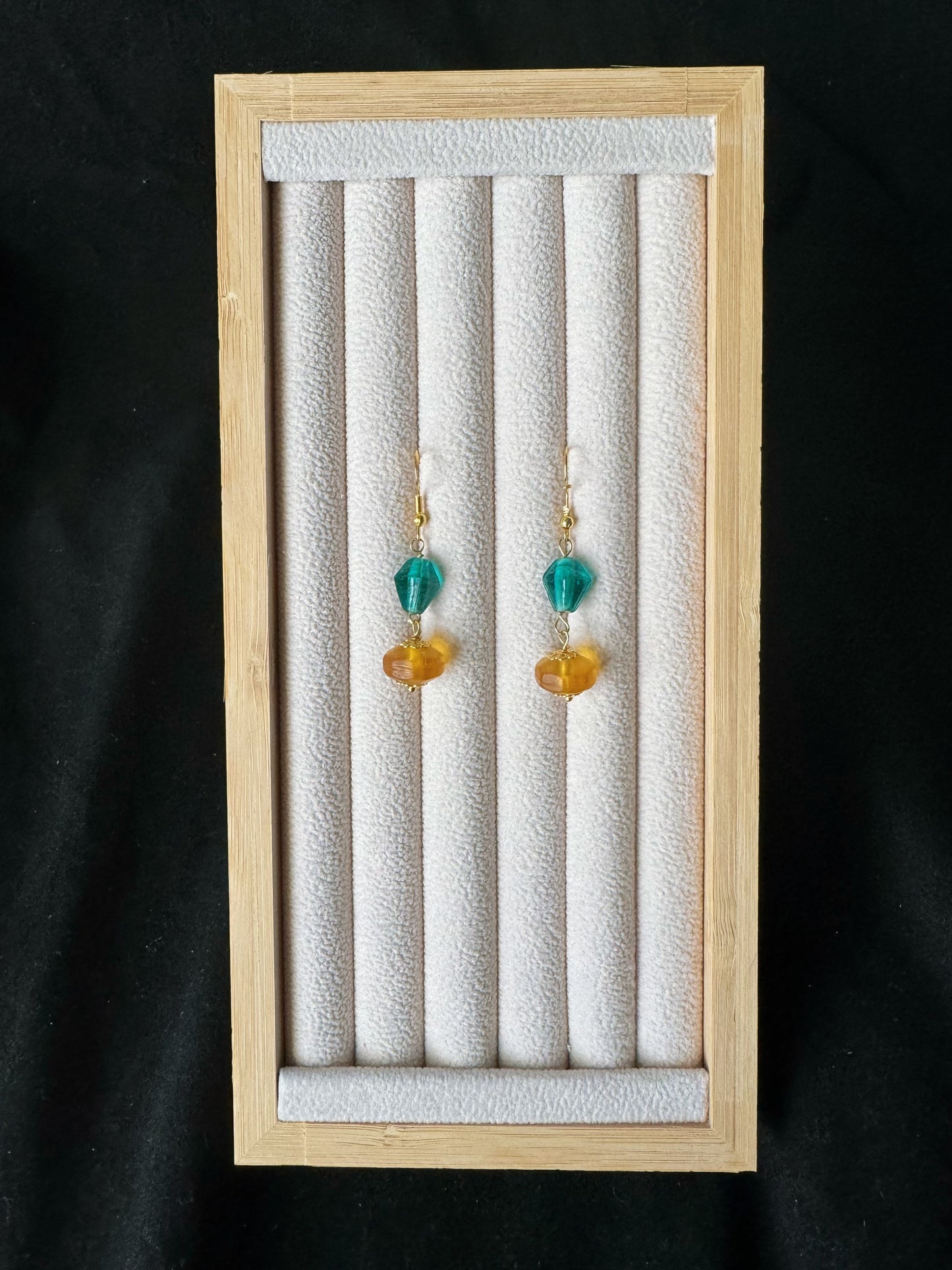 Blue and Yellow Colored Glaze Earrings