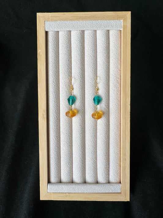 Blue and Yellow Colored Glaze Earrings