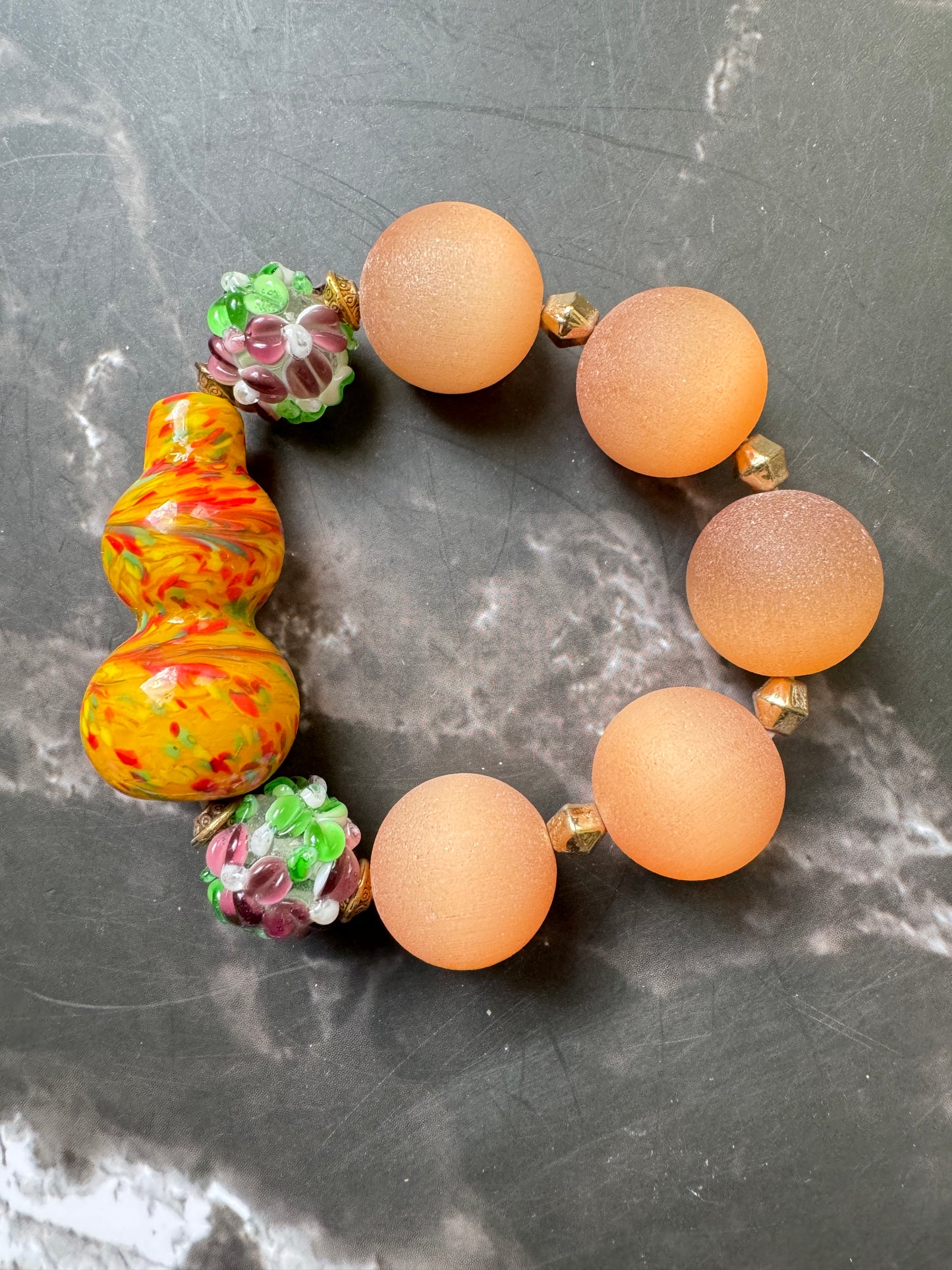 Orange HuLu Cat-eyes Glass Beads Bracelet