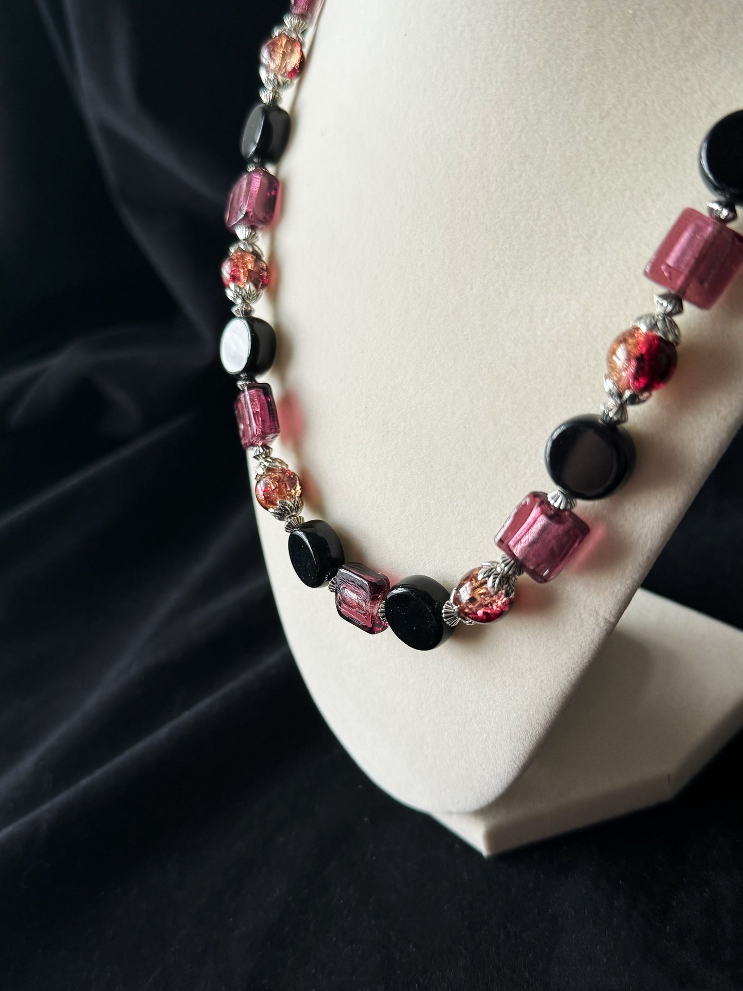 Purple and Black Floral Glaze Necklace