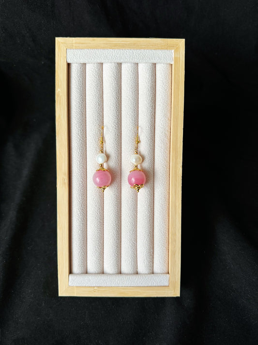 Freshwater Pearls and Pink Colored Glaze Earrings