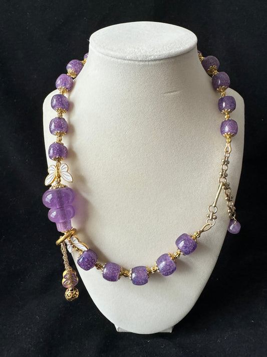 Purple Butterfly Glass Beads Necklace