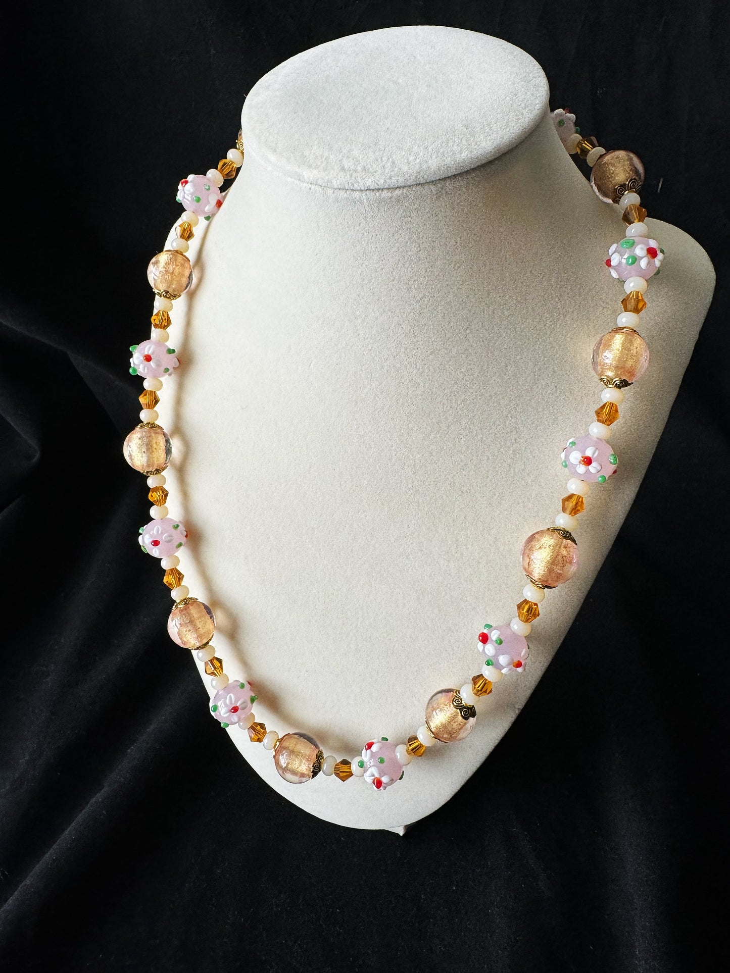 Golden and Pink Floral Glaze Necklace