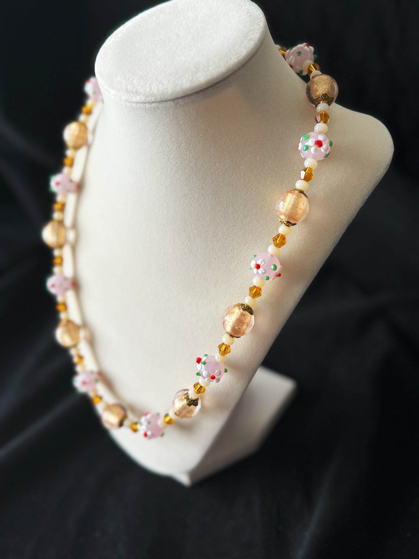 Golden and Pink Floral Glaze Necklace