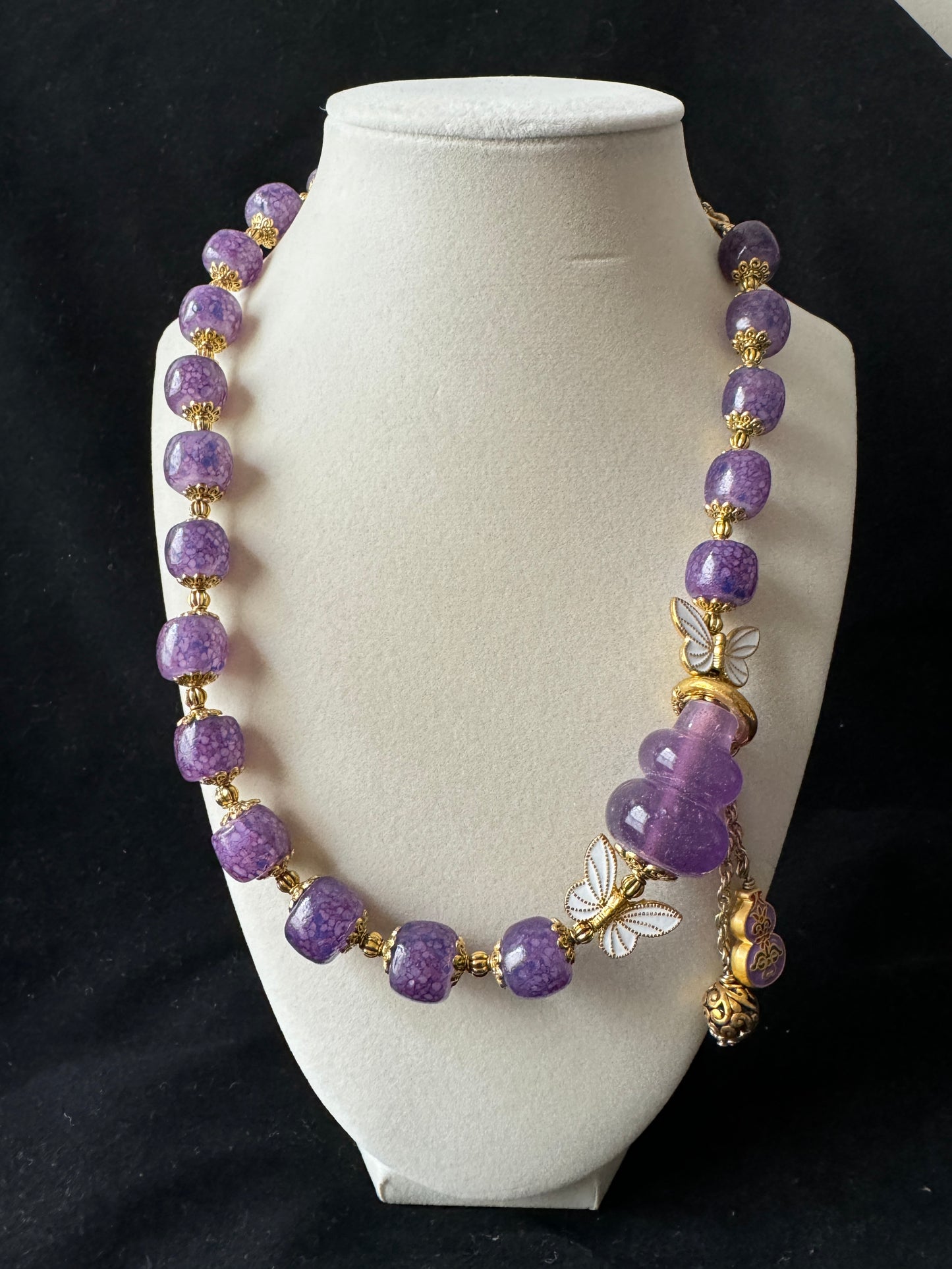 Purple Butterfly Glass Beads Necklace