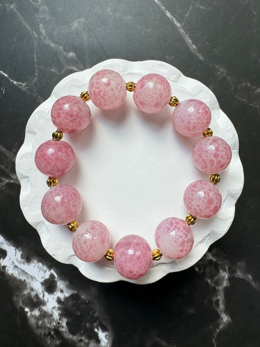 Pink Flower Glass Beads Bracelet