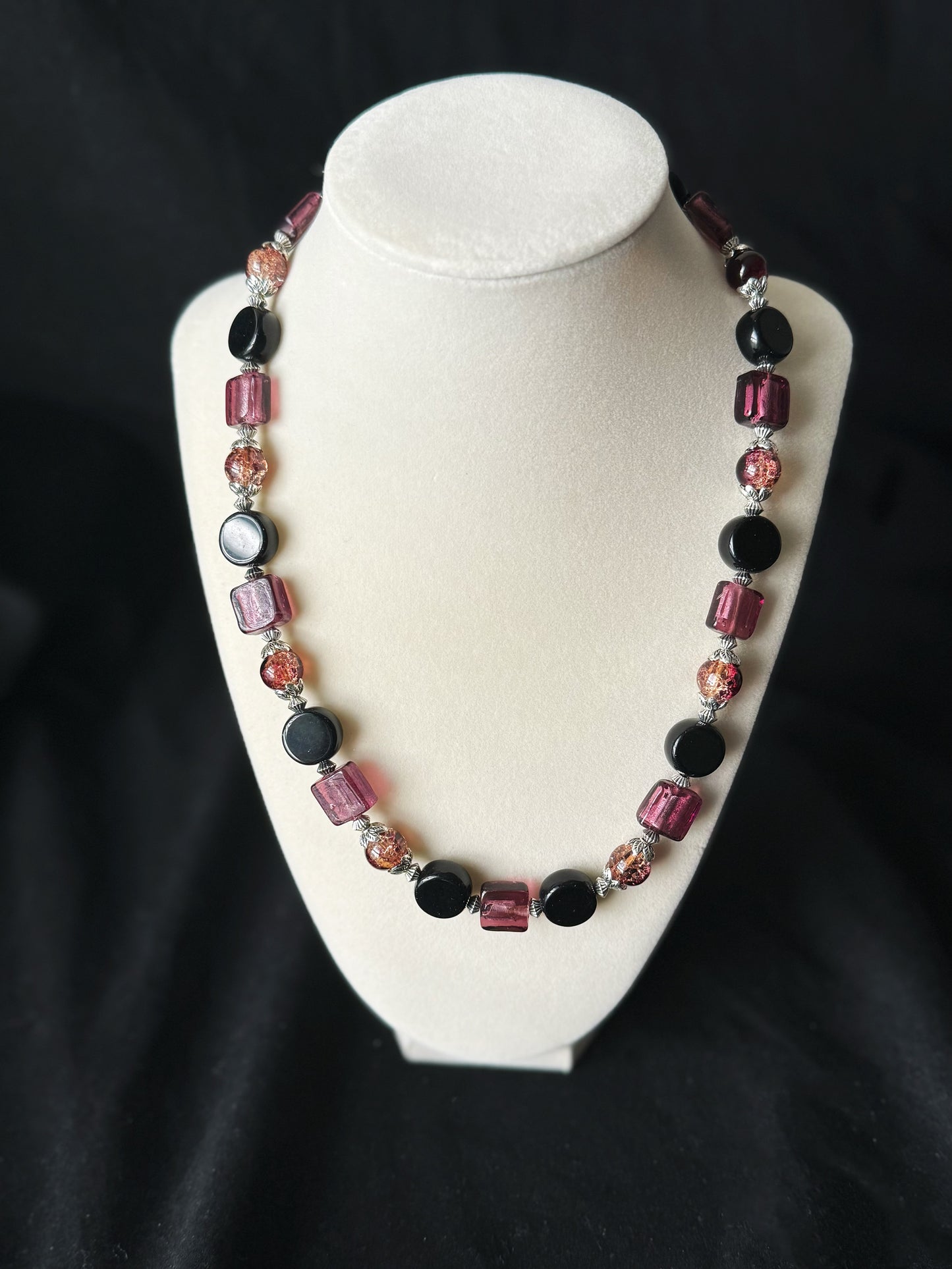 Purple and Black Floral Glaze Necklace