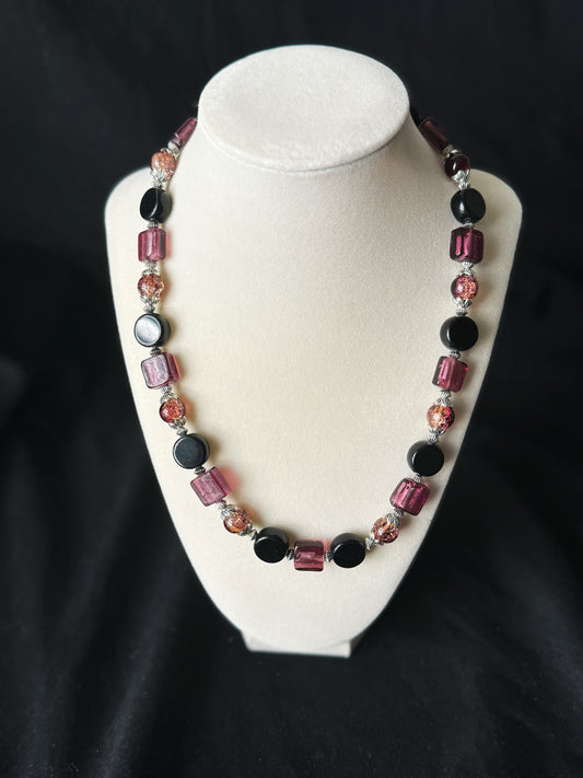 Purple and Black Floral Glaze Necklace