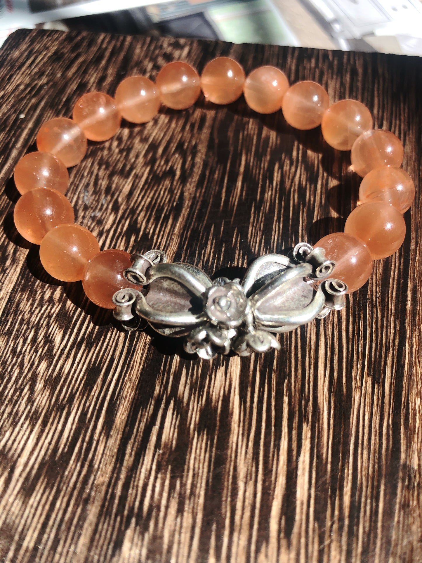 9mm Orange Rutilated Quartz Bracelet with Thai Karen Hill Tribe Silver Accessories, Best Gift for Thanksgiving