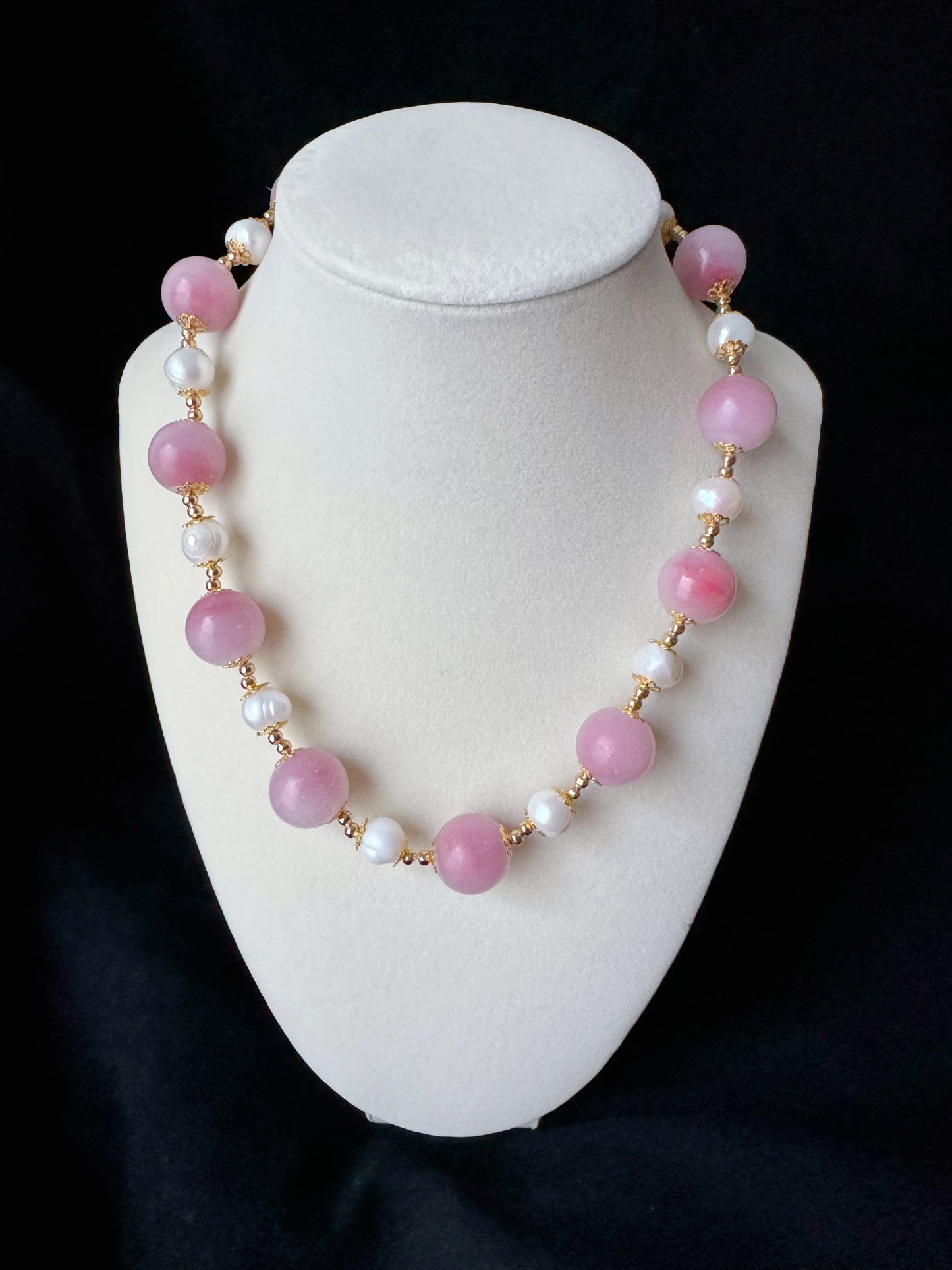 Freshwater Pearls and Pink Colored Glaze Necklace