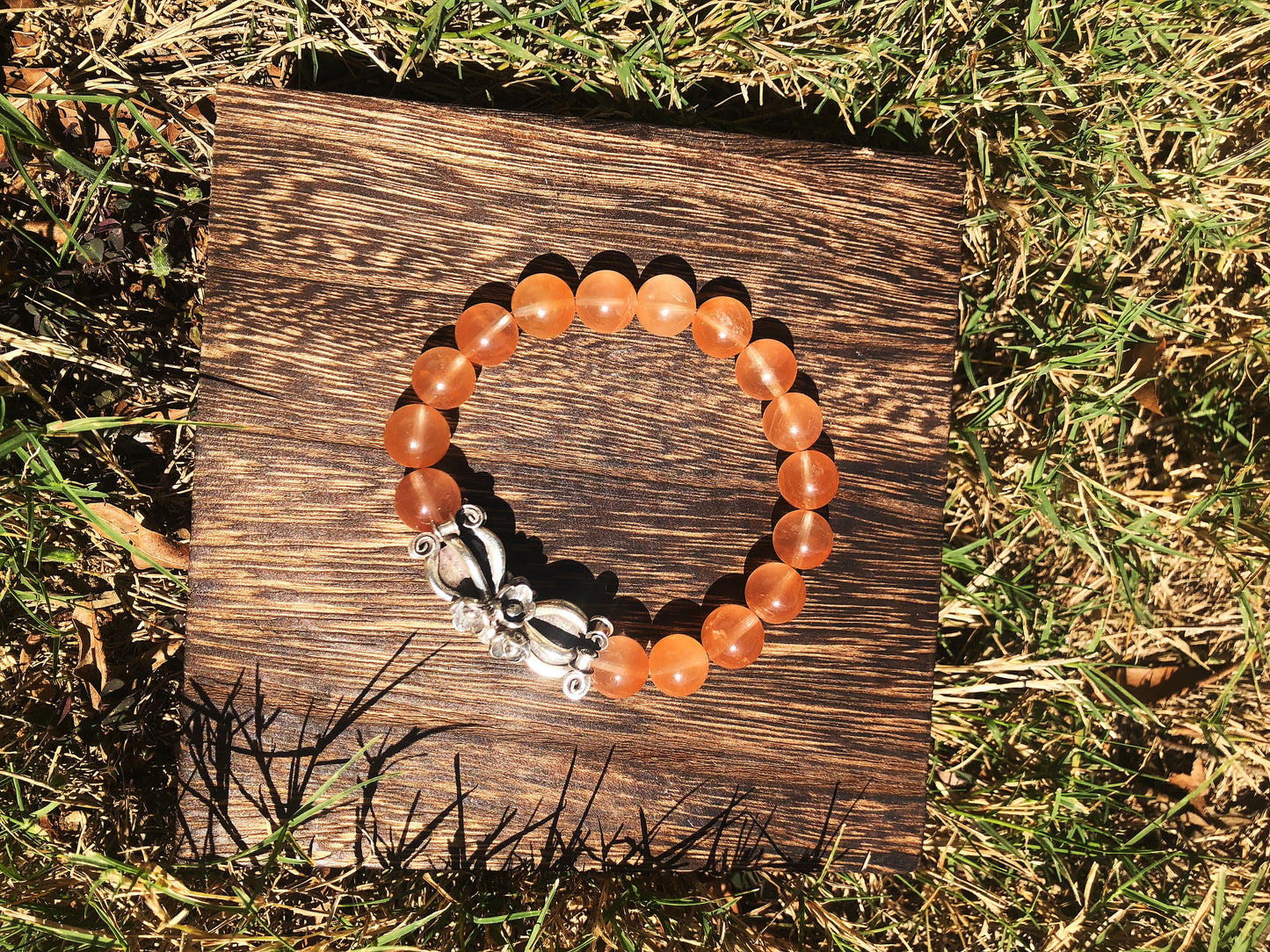9mm Orange Rutilated Quartz Bracelet with Thai Karen Hill Tribe Silver Accessories, Best Gift for Thanksgiving