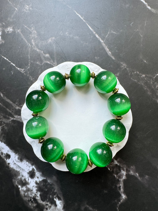 Green Cat-eyes Glass Beads Bracelet