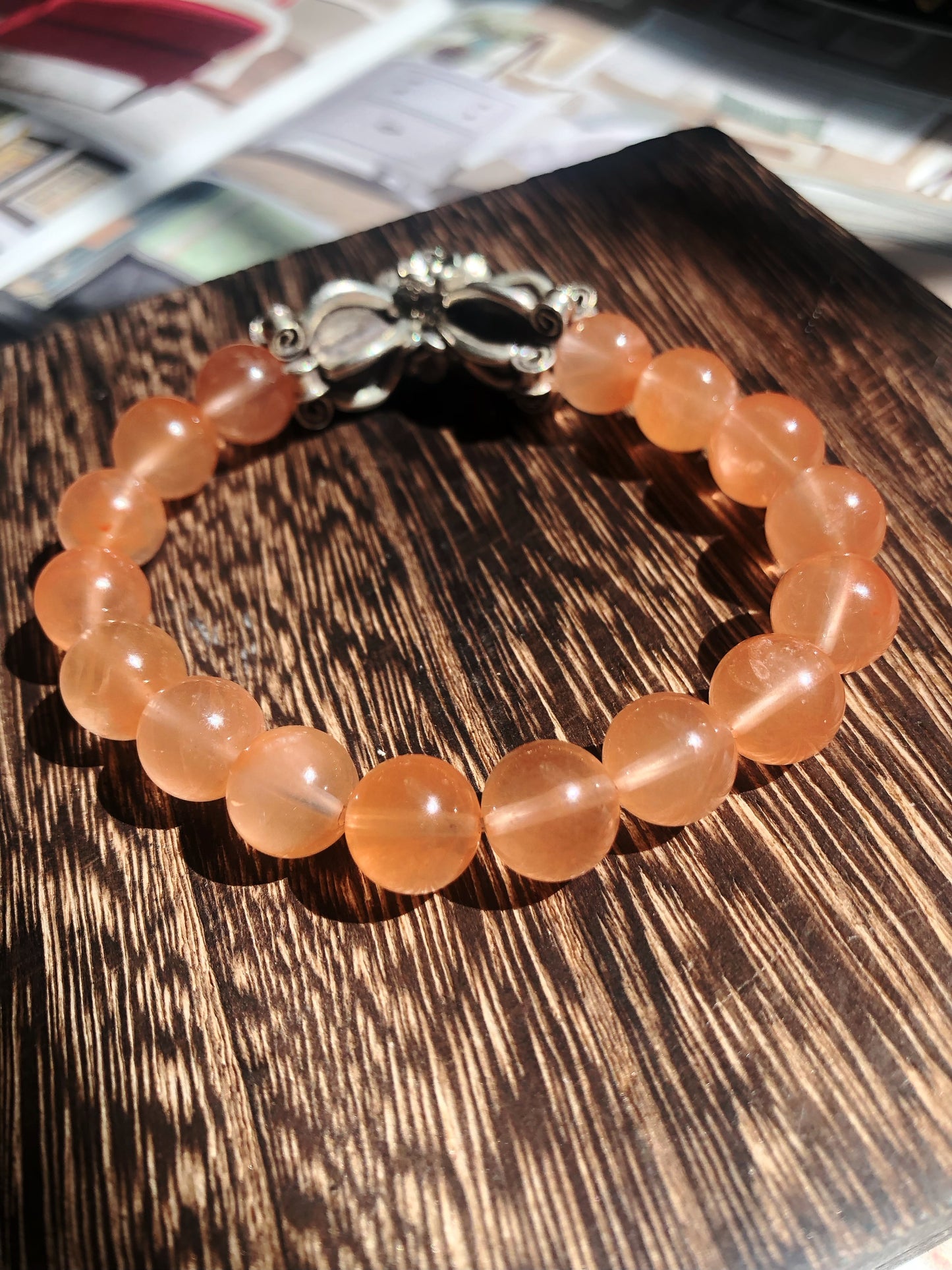 9mm Orange Rutilated Quartz Bracelet with Thai Karen Hill Tribe Silver Accessories, Best Gift for Thanksgiving