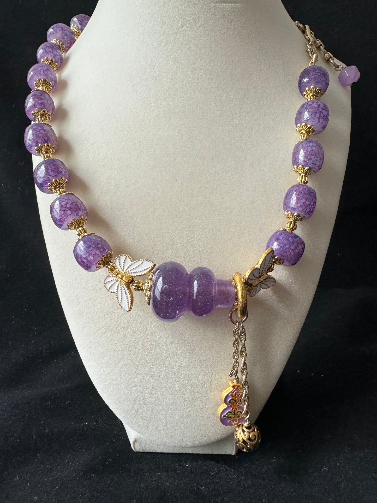 Purple Butterfly Glass Beads Necklace