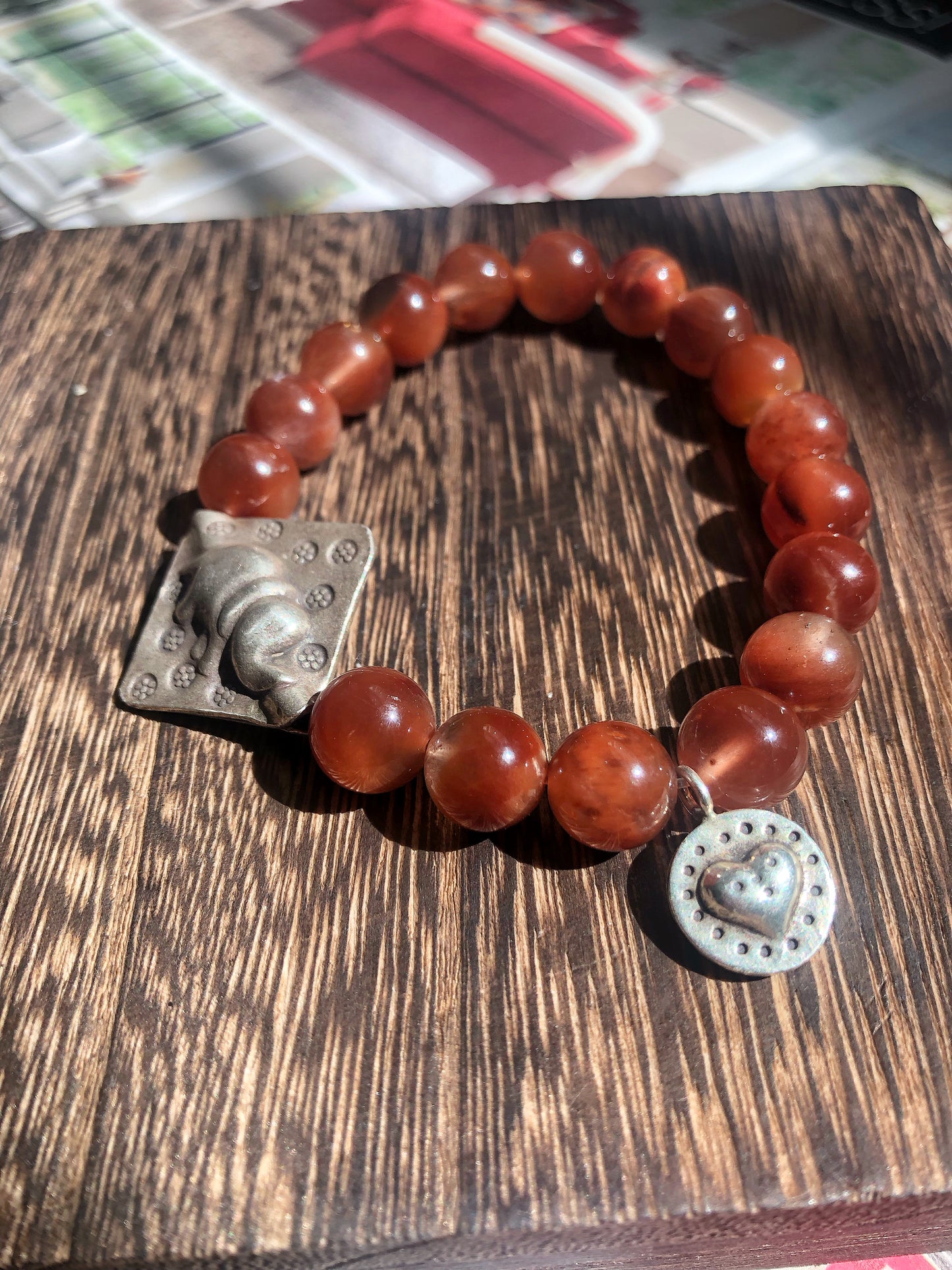 9mm Red Rutilated Quartz Bracelet with Thai Karen Hill Tribe Silver Accessories