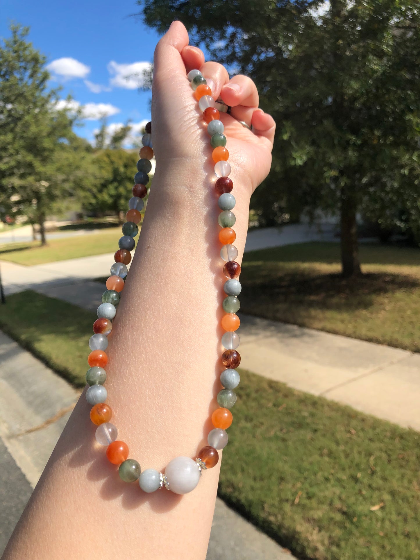 Colorful 8mm+ Bead Rutile Quartz Necklace 45cm