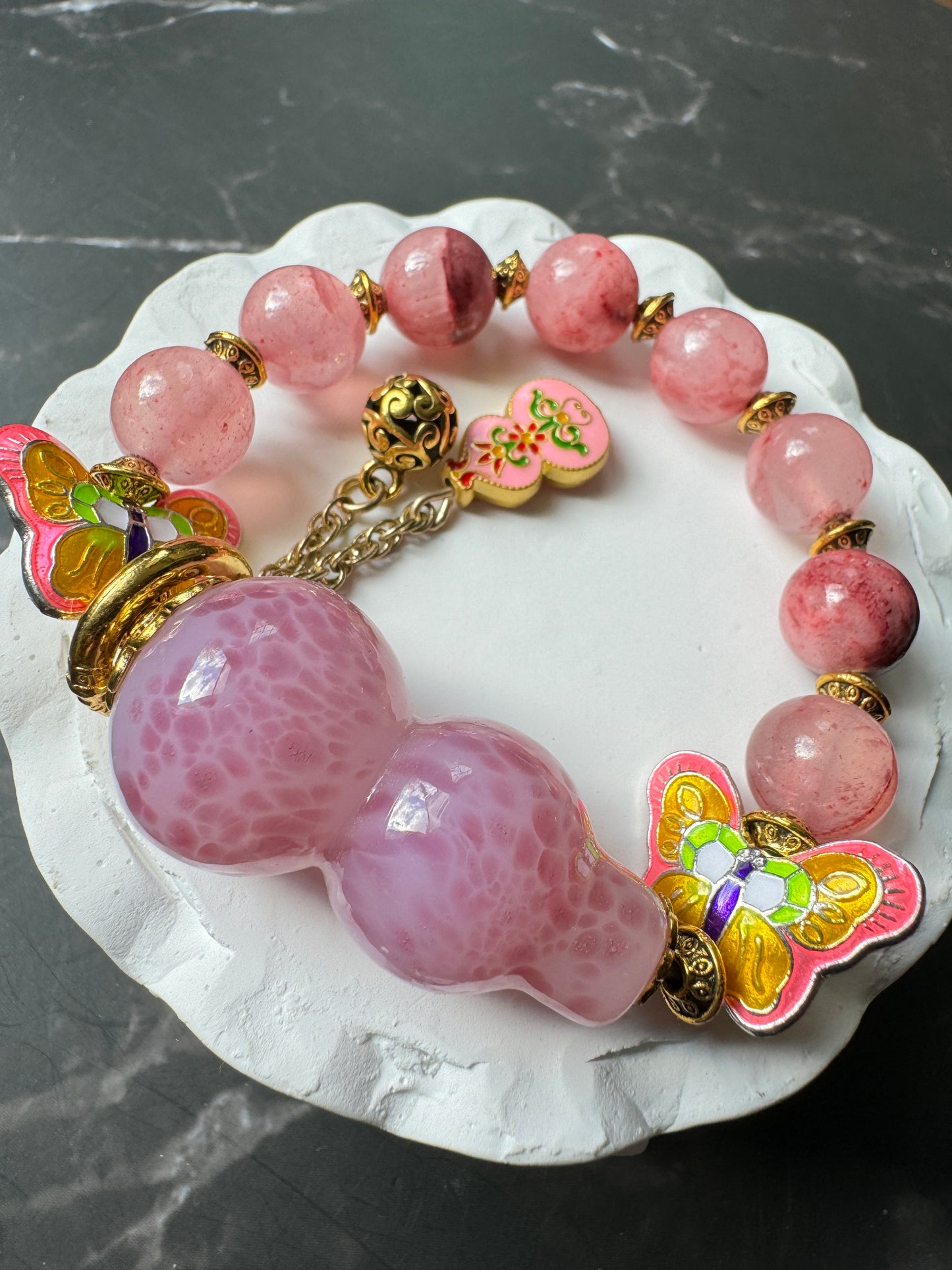 Pink Butterfly Glass Beads Bracelet