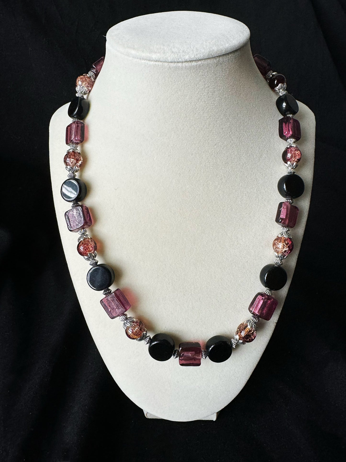 Purple and Black Floral Glaze Necklace