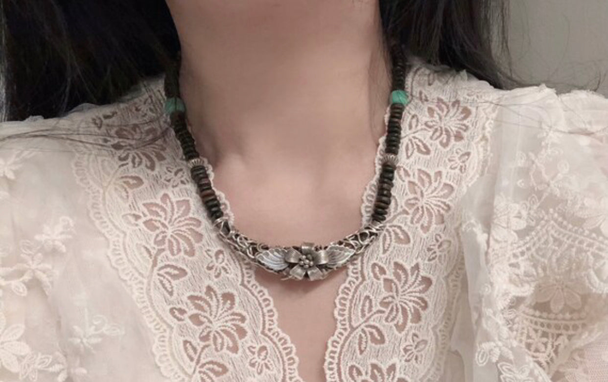 Thai Karen Hill Tribe Silver Handmade Flora Necklace, Adjustable