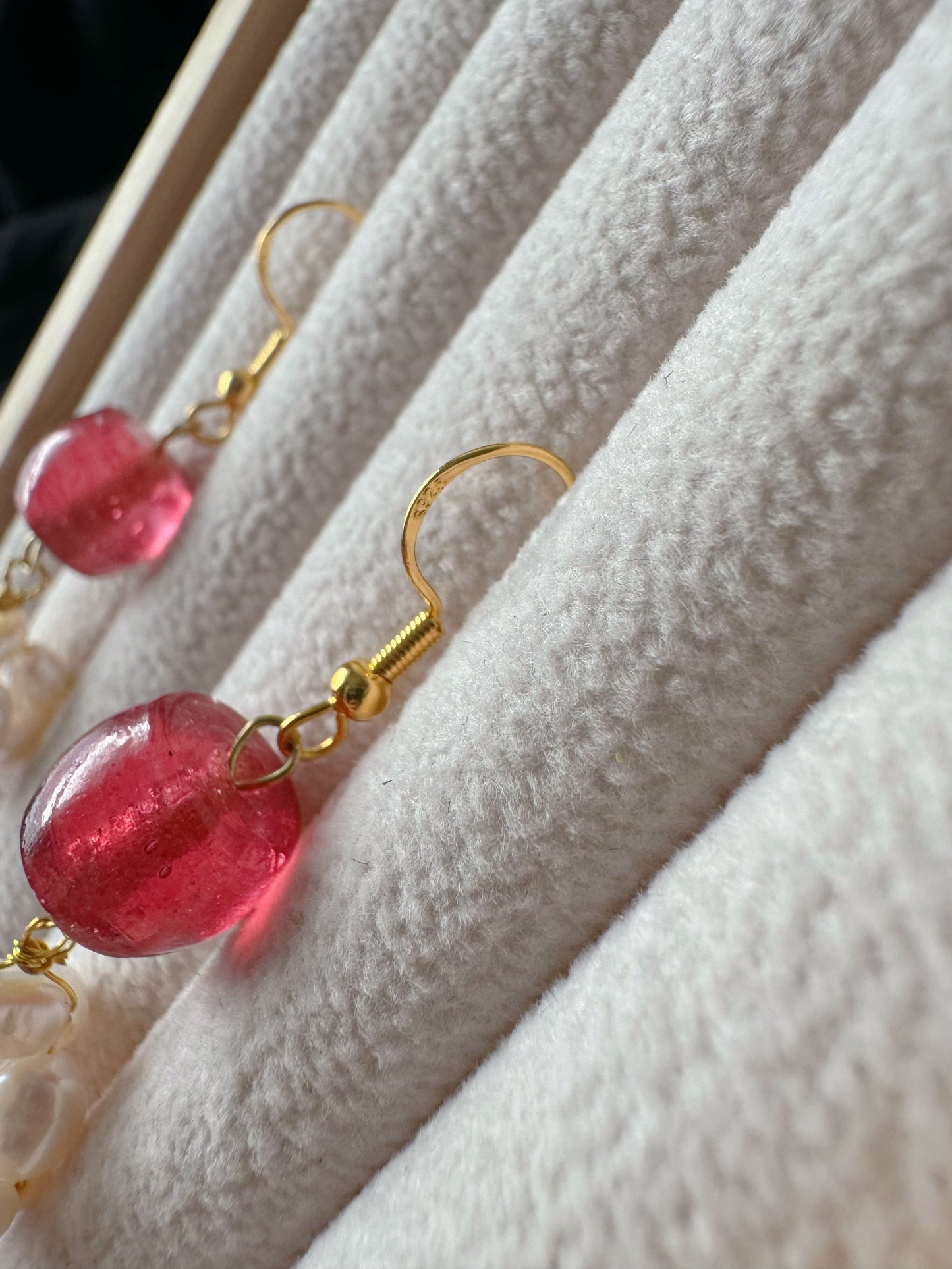 Freshwater Pearl and Pink Glaze Earrings