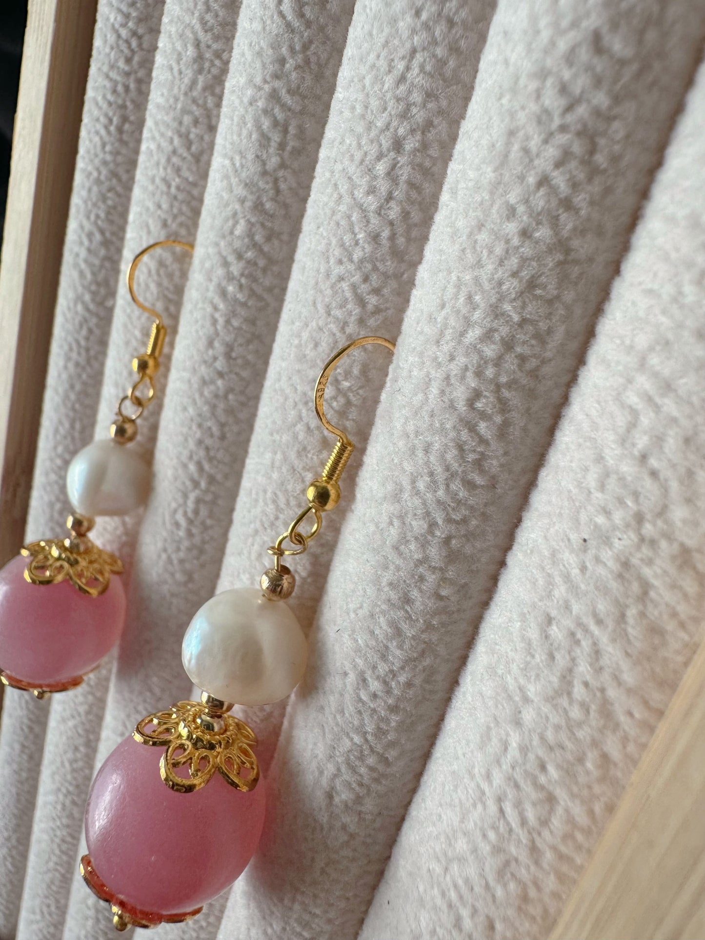 Freshwater Pearls and Pink Colored Glaze Earrings