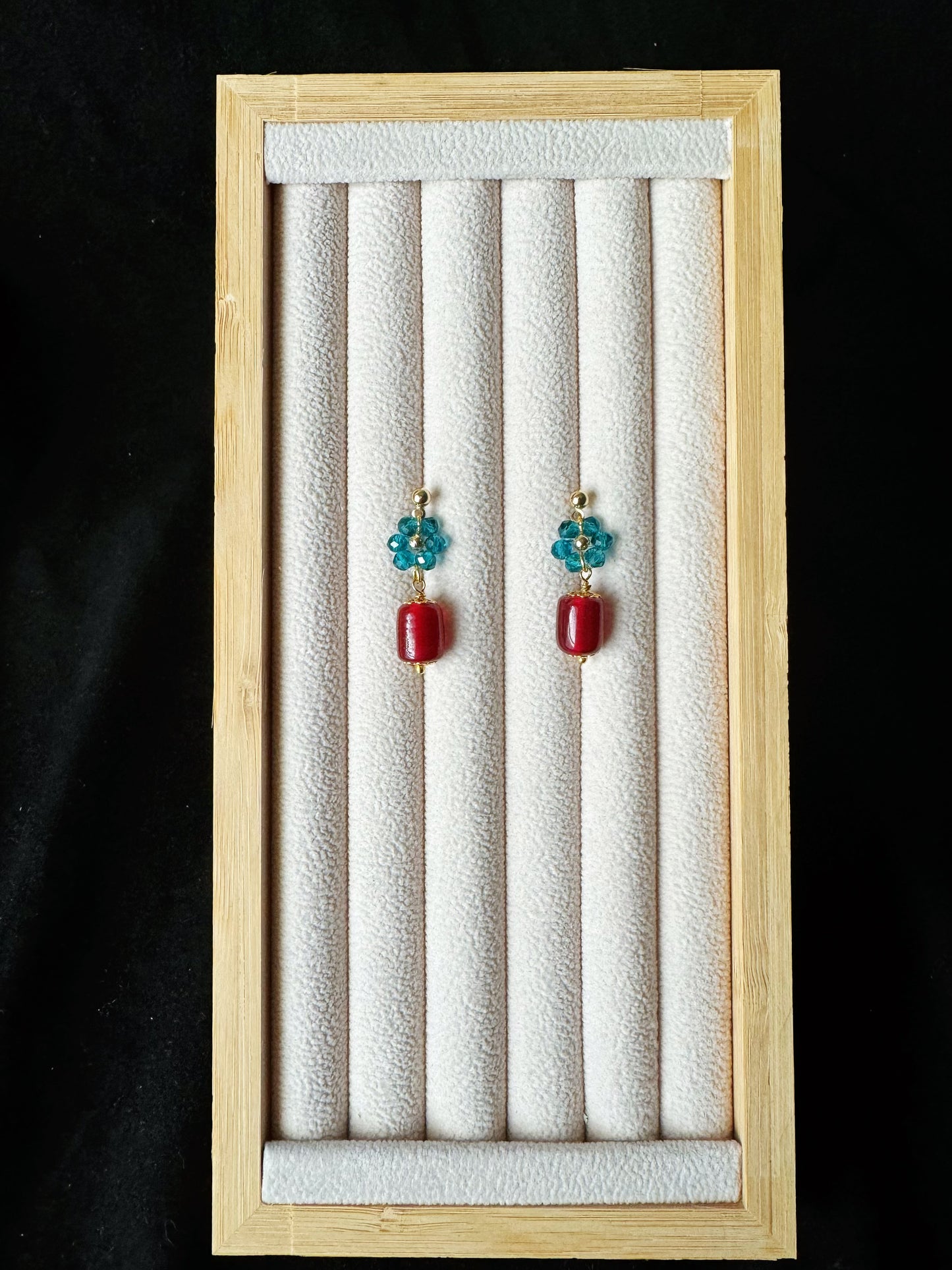 Blue and Red Colored Glaze Earrings