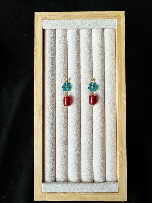 Blue and Red Colored Glaze Earrings