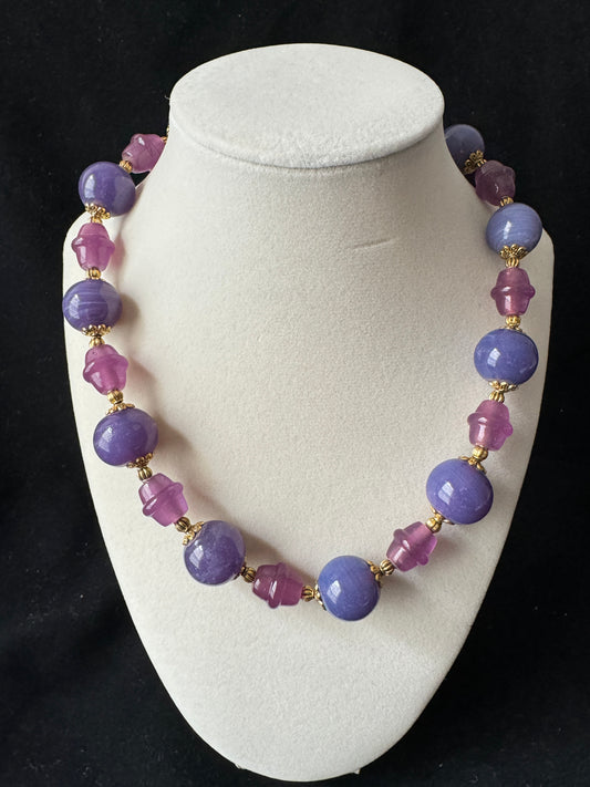 Purple Round Glass Beads Necklace