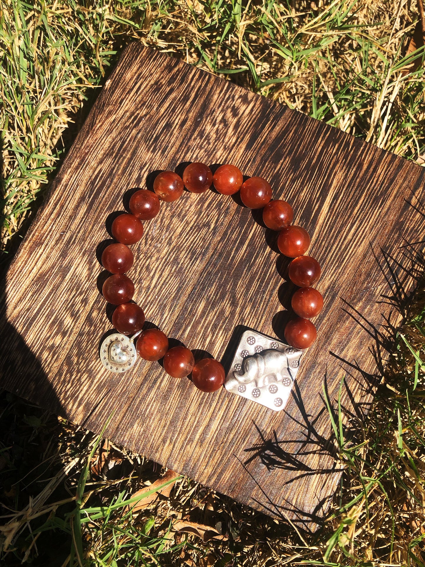 9mm Red Rutilated Quartz Bracelet with Thai Karen Hill Tribe Silver Accessories