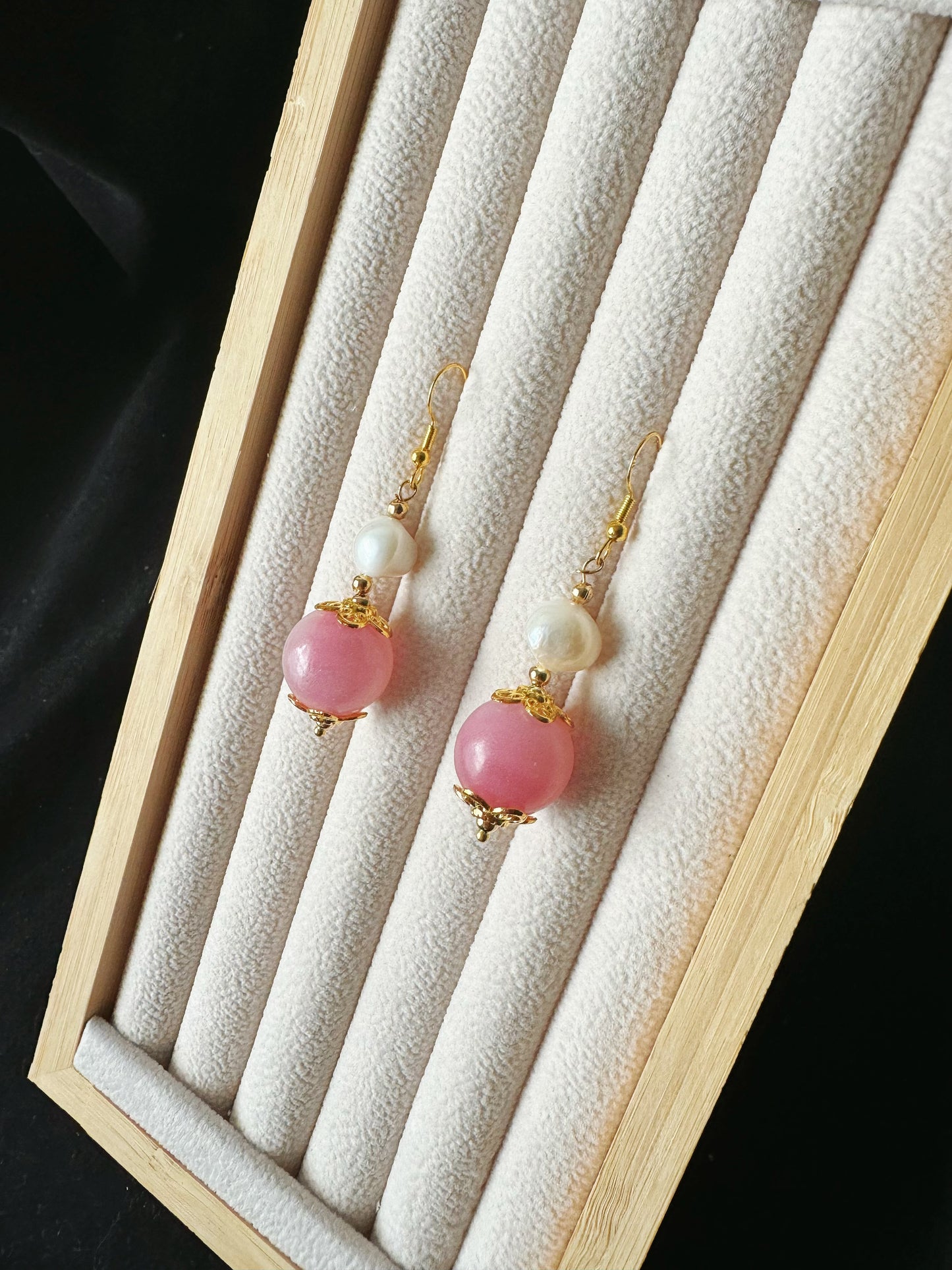 Freshwater Pearls and Pink Colored Glaze Earrings