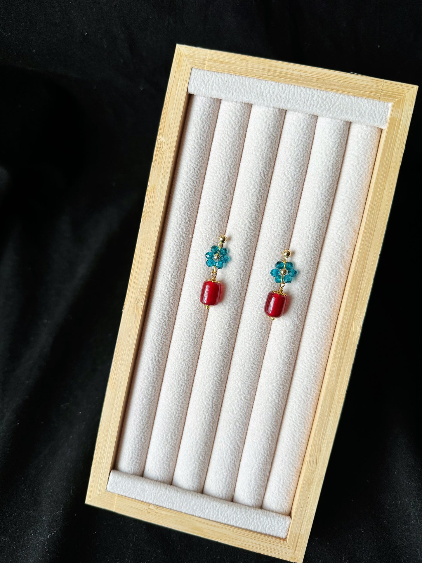 Blue and Red Colored Glaze Earrings