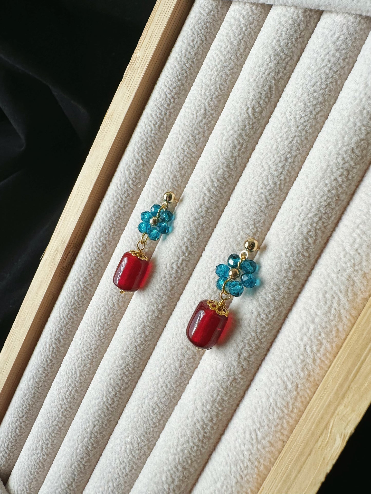 Blue and Red Colored Glaze Earrings