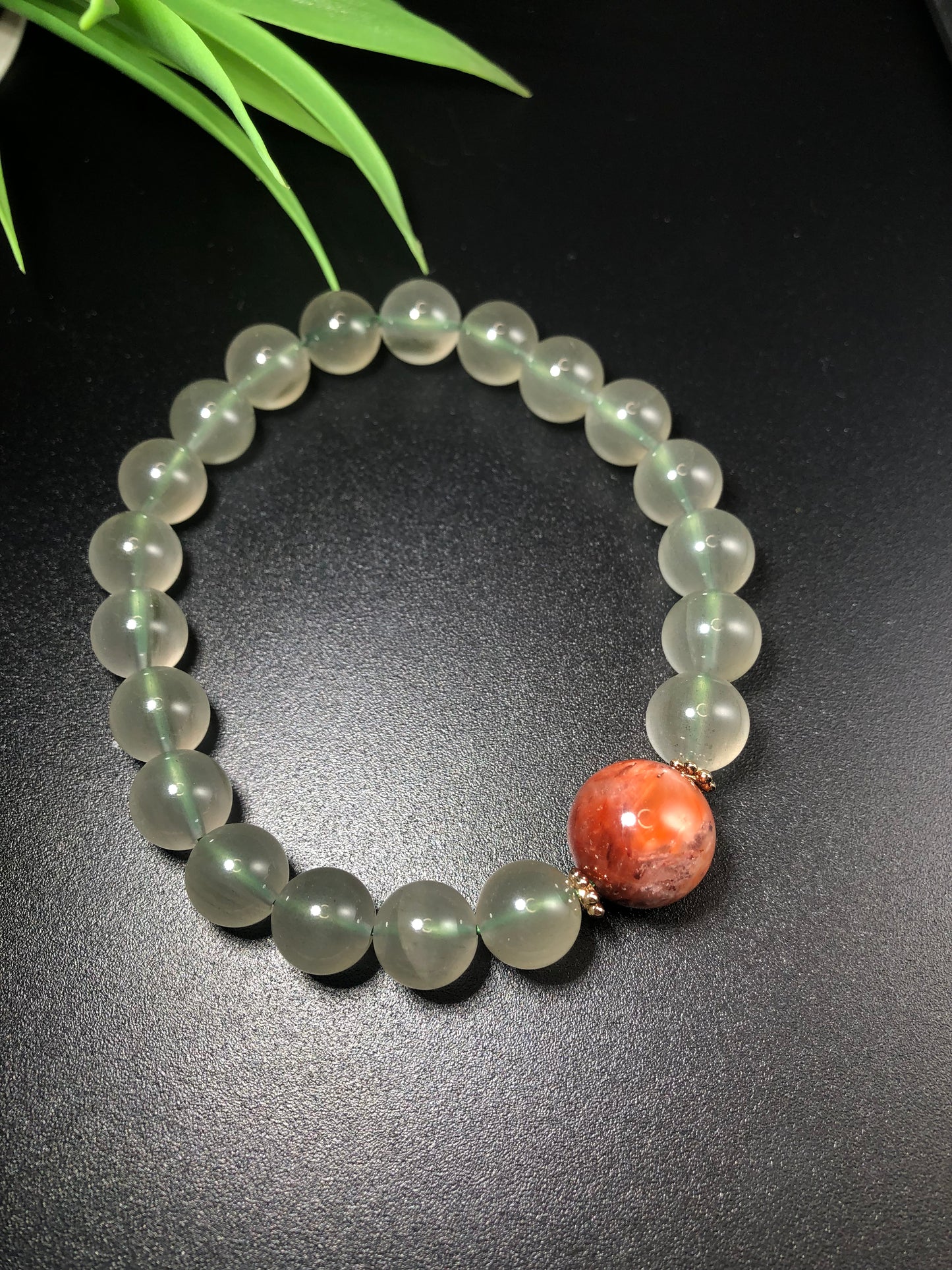 10mm+ Natural Green and Red Rutile Quartz Bead Bracelet