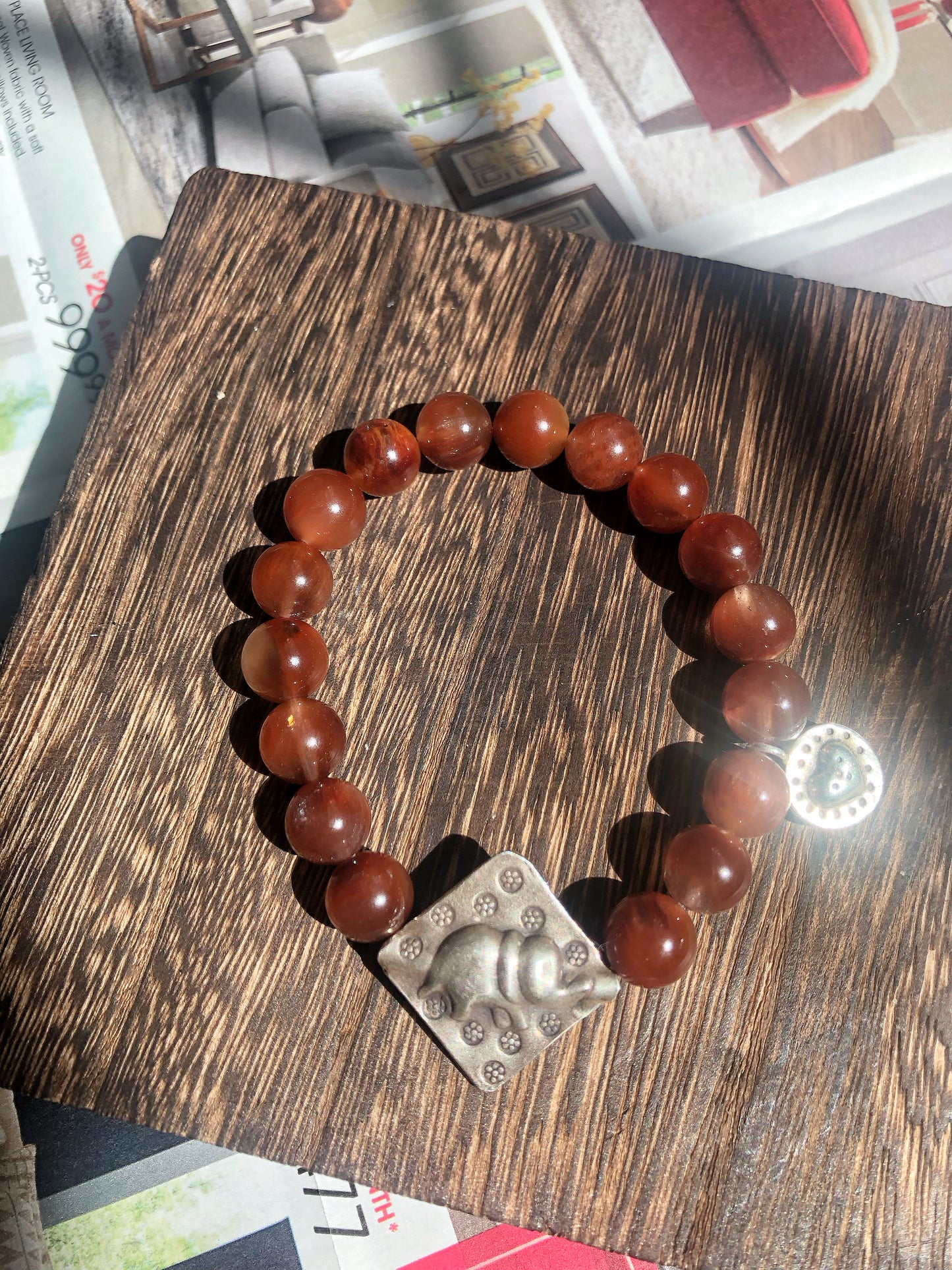 9mm Red Rutilated Quartz Bracelet with Thai Karen Hill Tribe Silver Accessories